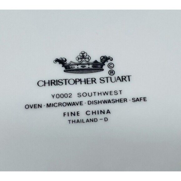 Christopher Stuart SOUTHWEST Green Blue Coral Rim White China Salad Plates Set 5 - Picture 12 of 16